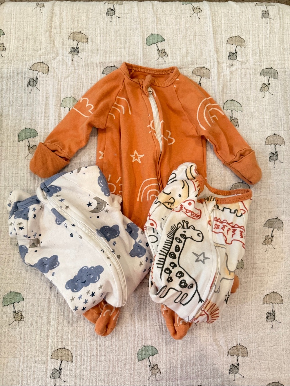 Baby  One-Piece Footed Pajama - Orange Cloud & Rainbow Print NB